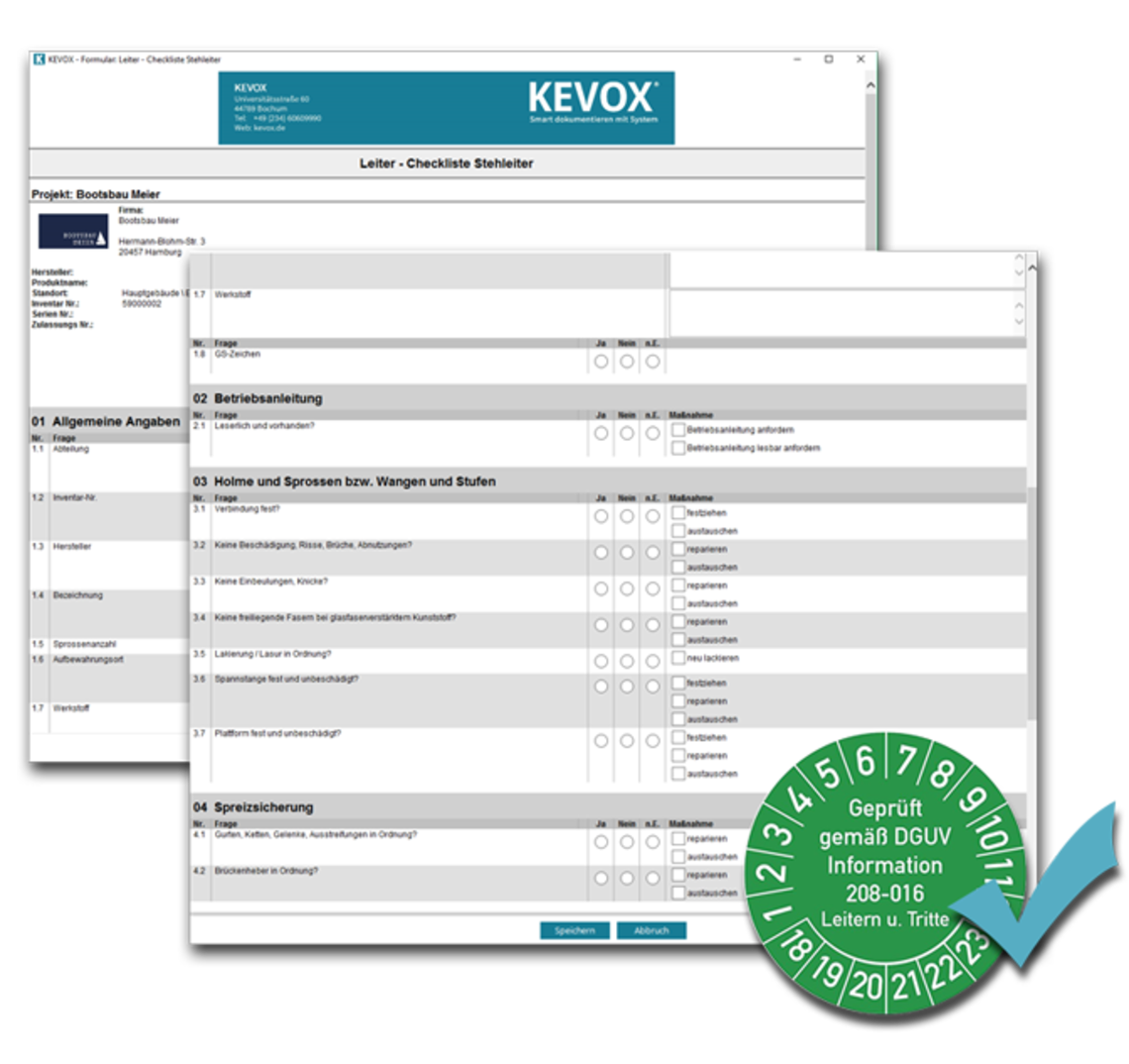 Leiterprüfung Checkliste mit KEVOX App dokumentieren